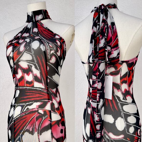 NWT Halden The Athena Luxury Stretch Mesh Butterfly Maxi Dress OS/M Goddesscore - Picture 10 of 16